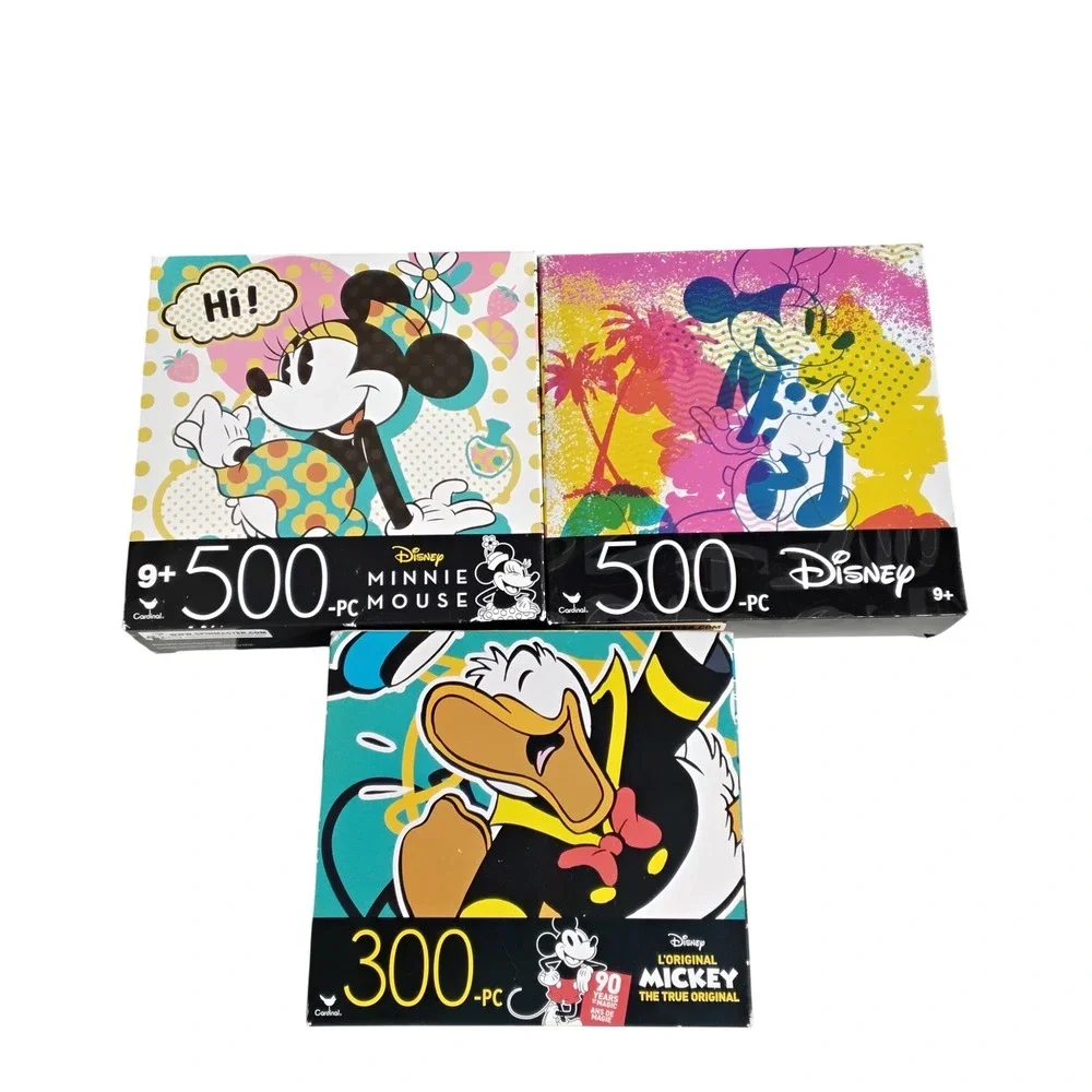 Disney Cardinal Mickey Minnie Donald Duck Jigsaw Puzzle Set 300-500 Piece 3 Pack